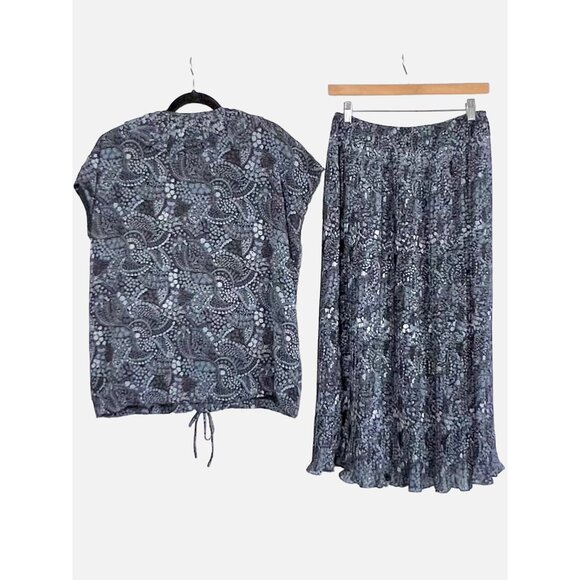 Vintage 90s Y2K Womens 2 Piece Shades of Blue Floral Paisley Top & Skirt Set M/L - Picture 2 of 16